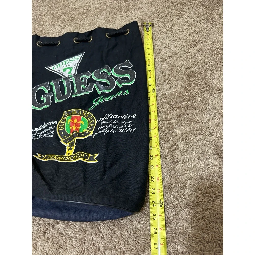 : VTG 90s Guess Jeans Canvas Drawstring Duffle Bucket Bag Black Green
